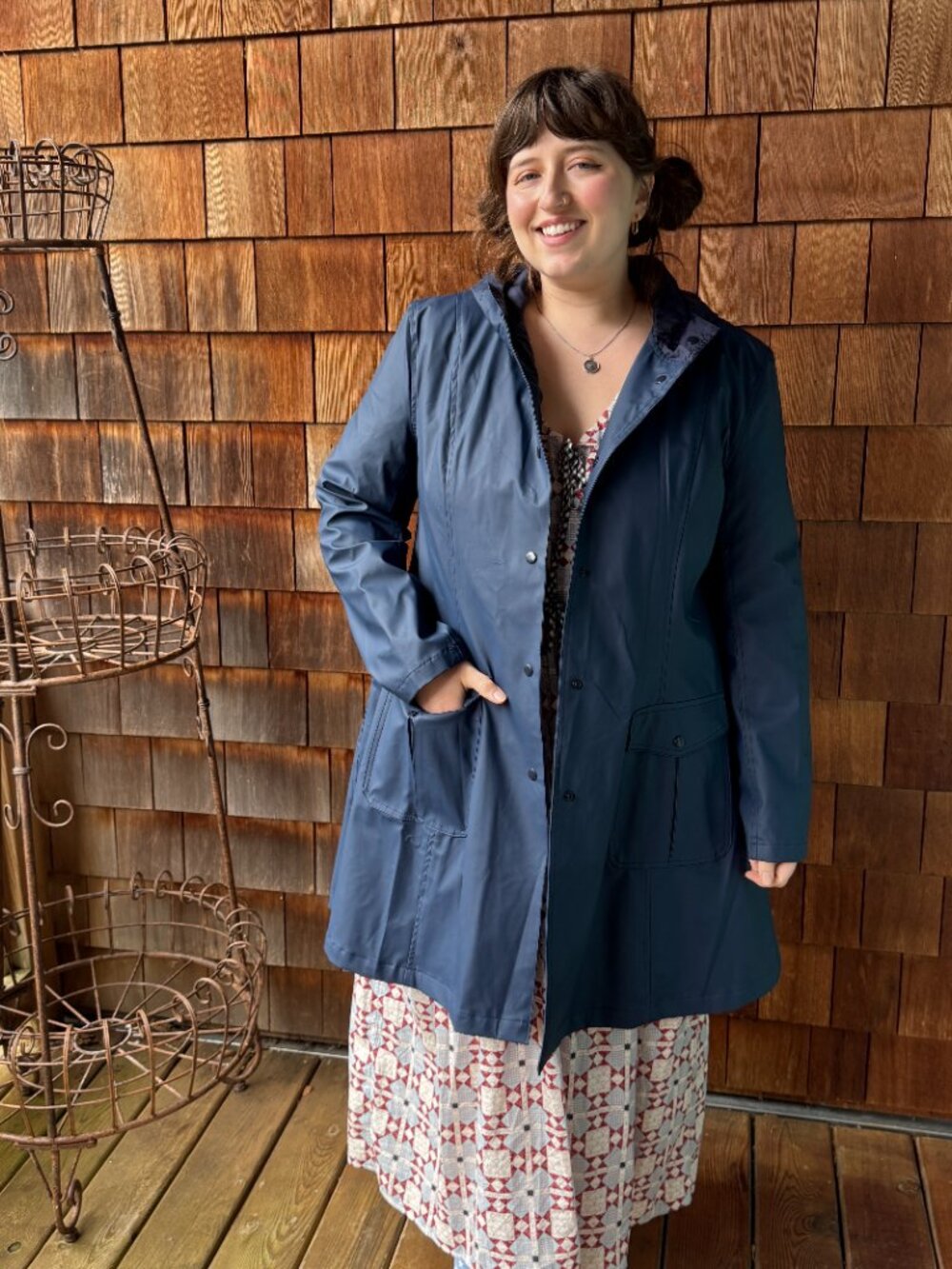 ASOS Curve Navy Coated Snap Front Hooded Raincoat in Women's 16 - Picture 2 of 13